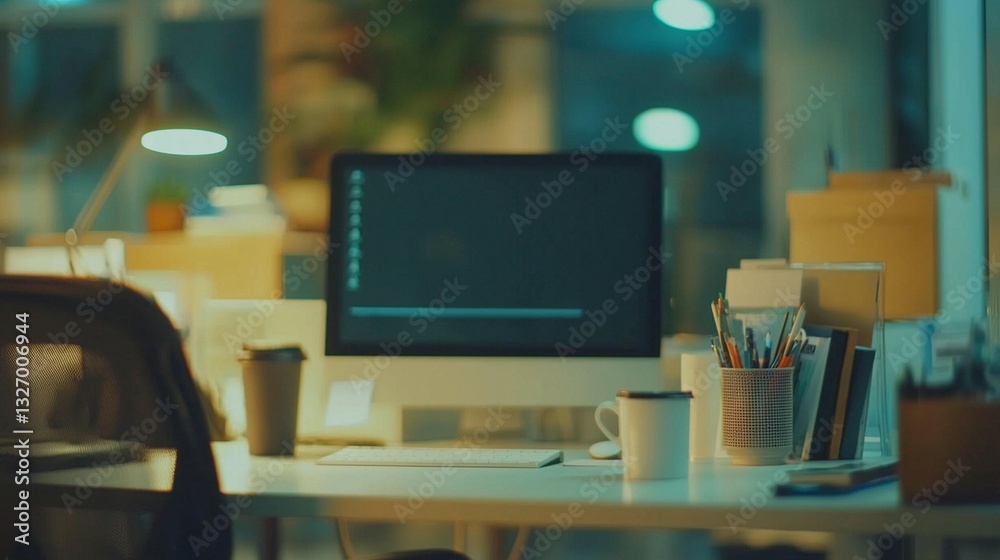 Night Office Workspace, Desk Setup Night Office Workspace, Desk Setup