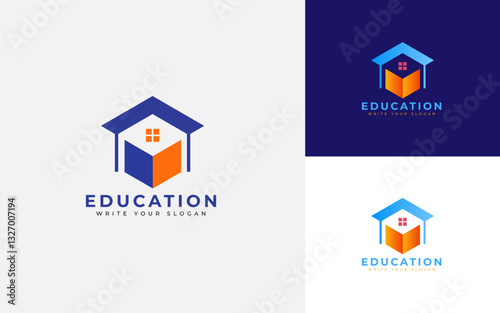 Education Logo Design with House and Book Symbol