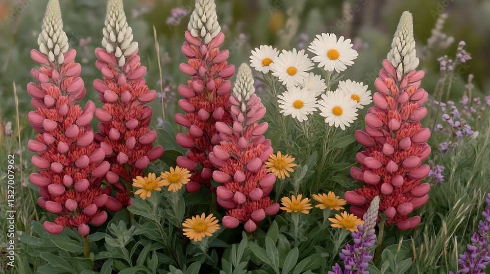 Beautiful bunch of colorful flowers gracefully displayed in an expansive field under a clear sky Beautiful bunch of colorful flowers gracefully displayed in an expansive field under a clear sky