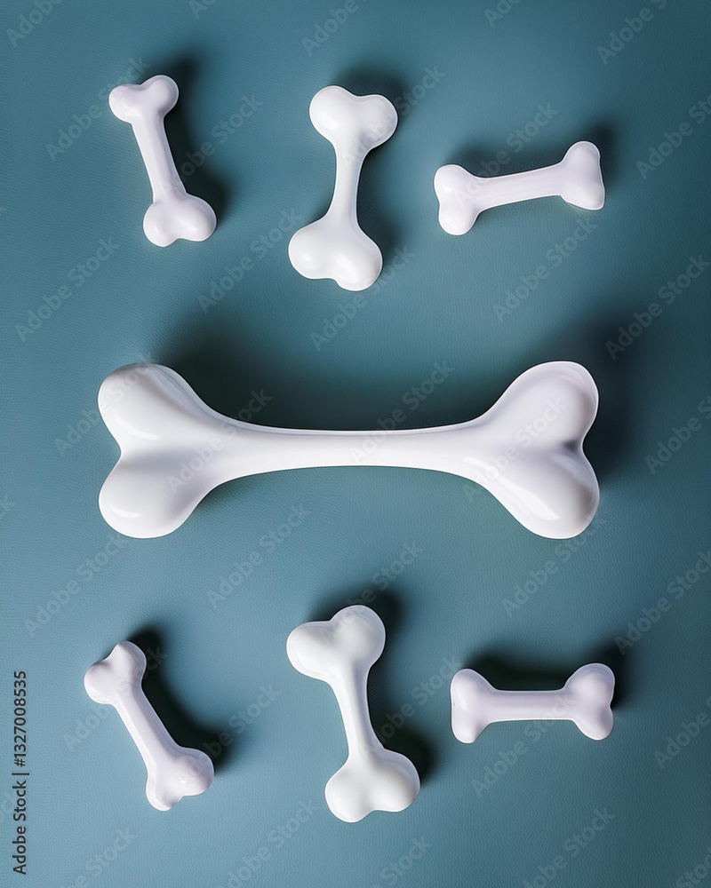 Icon collection for white bone 3D renders. separated dog food, treat, or pet snack. Human skeleton. Medical calcium strengthens and maintains bone health. Icon collection for white bone 3D renders. separated dog food, treat, or pet snack. Human skeleton. Medical calcium strengthens and maintains bone health.
