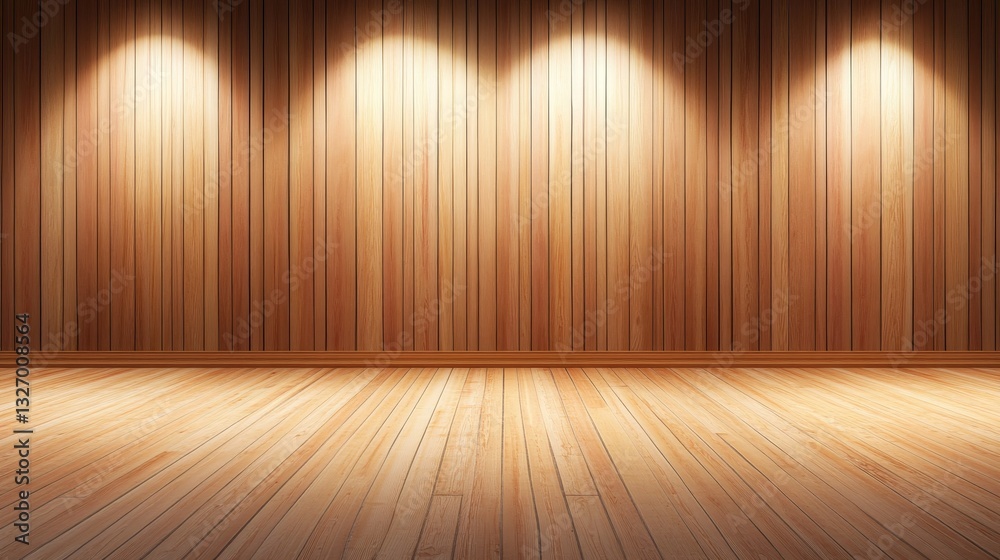 Elegant wooden interior with soft lighting, creating a warm ambiance for presentations or events Elegant wooden interior with soft lighting, creating a warm ambiance for presentations or events