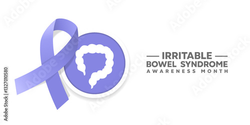 Irritable Bowel Syndrome Awareness Month. Ribbon and bowel. Great for cards, banners, posters, social media and more. White background.