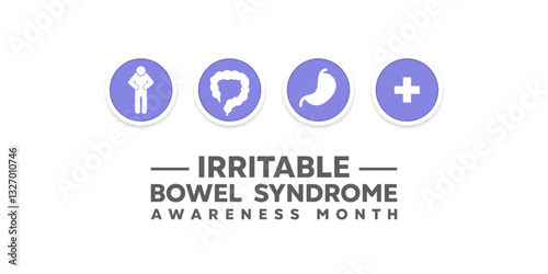 Irritable Bowel Syndrome Awareness Month. People, bowel, gastric and plus icon. Great for cards, banners, posters, social media and more. White background.