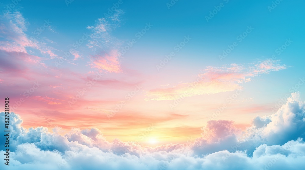 Fototapeta premium A serene sky filled with soft clouds bathed in pink and blue hues during sunset.