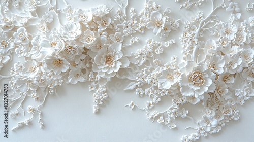 Elegant White Floral Arrangement with Delicate Flowers and Intricate Petals on a Soft Background