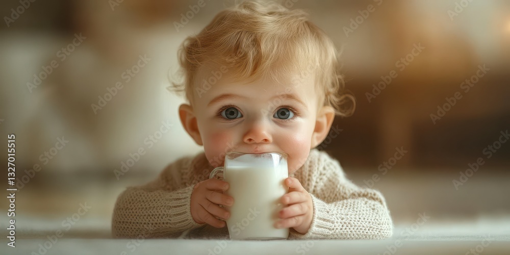 Baby enjoying milk while lying on a soft surface in a cozy indoor setting Baby enjoying milk while lying on a soft surface in a cozy indoor setting