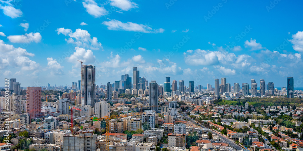Panoramic view of skyscrapers in Tel Aviv, Israel.
Panoramic view of skyscrapers in Tel Aviv, Israel.