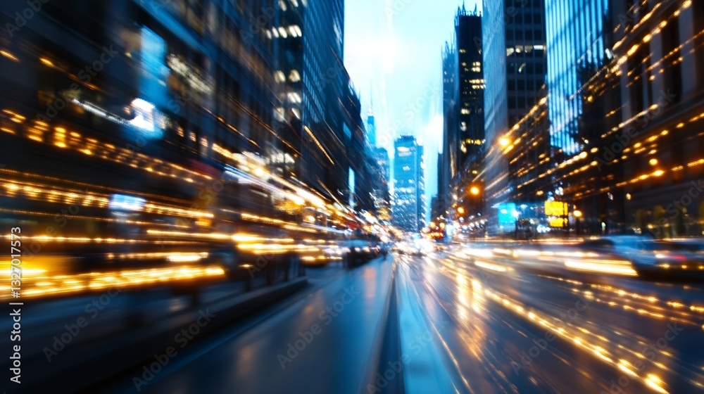 Obraz premium Fastpaced city life captured with dynamic motion blur showcasing vibrant nightlife : Generative AI