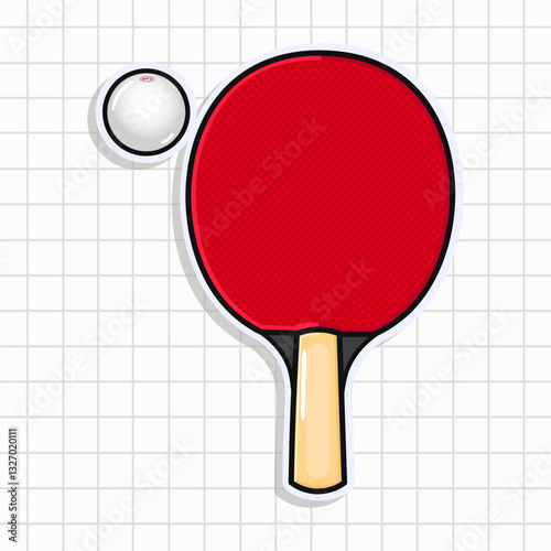 Vibrant Ping Pong Paddle. Table Tennis Racket and Ball Over Tiled Background