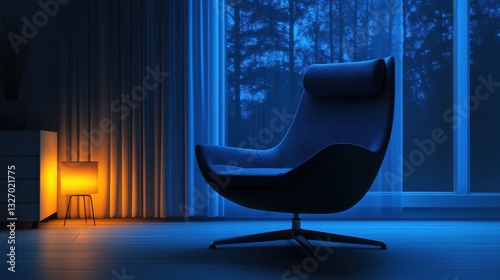 Cozy Evening Room with Modern Armchair and Soft Ambient Lighting