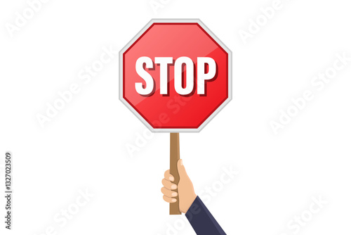 Stop sign illustration flat, hand hold stop sign, flat design vector illustration