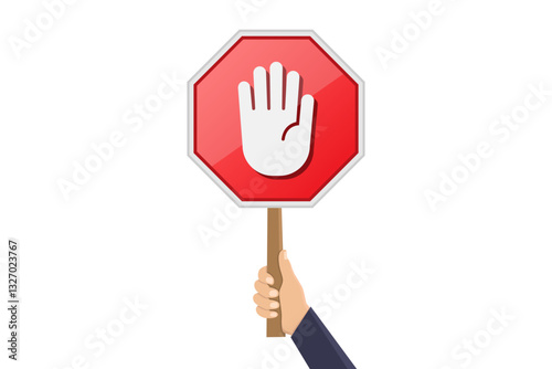 Stop sign illustration flat, hand hold stop sign, flat design vector illustration