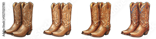 Watercolor Cowboy Boots Illustration - Hand-painted watercolor cowboy boots, detailed design, rustic charm, western , classic footwear