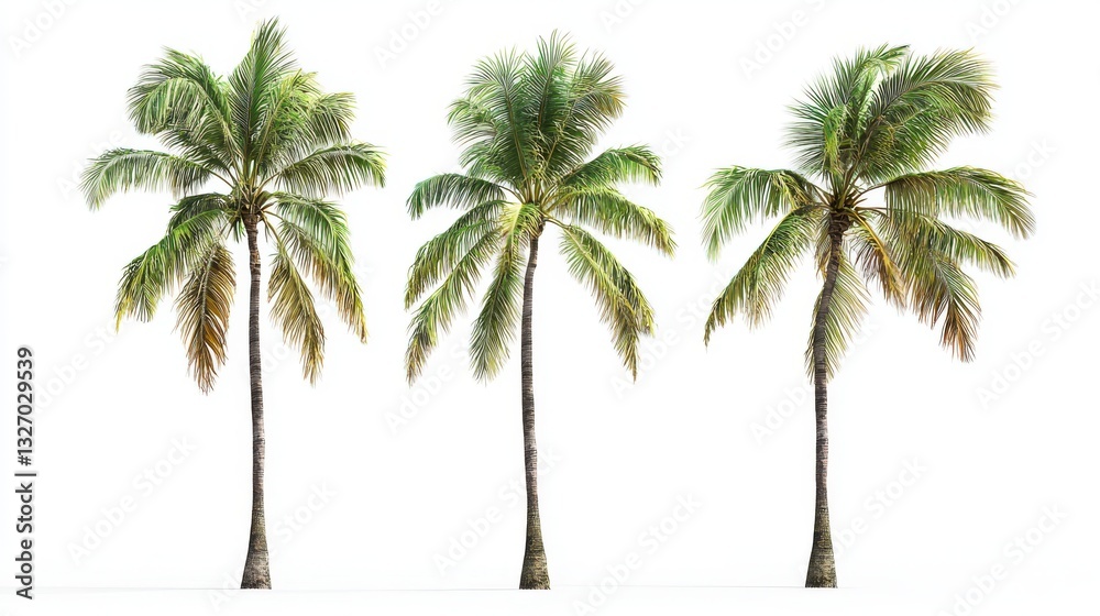 Obraz premium isolated cutout tropical coconut palm tree Cocos nucifera in 3 different model option, best use for landscape design 