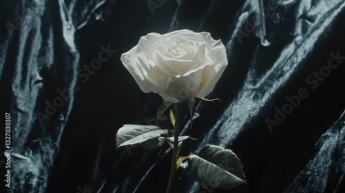Elegant White Rose Against Dark Metallic Background for Still Life
