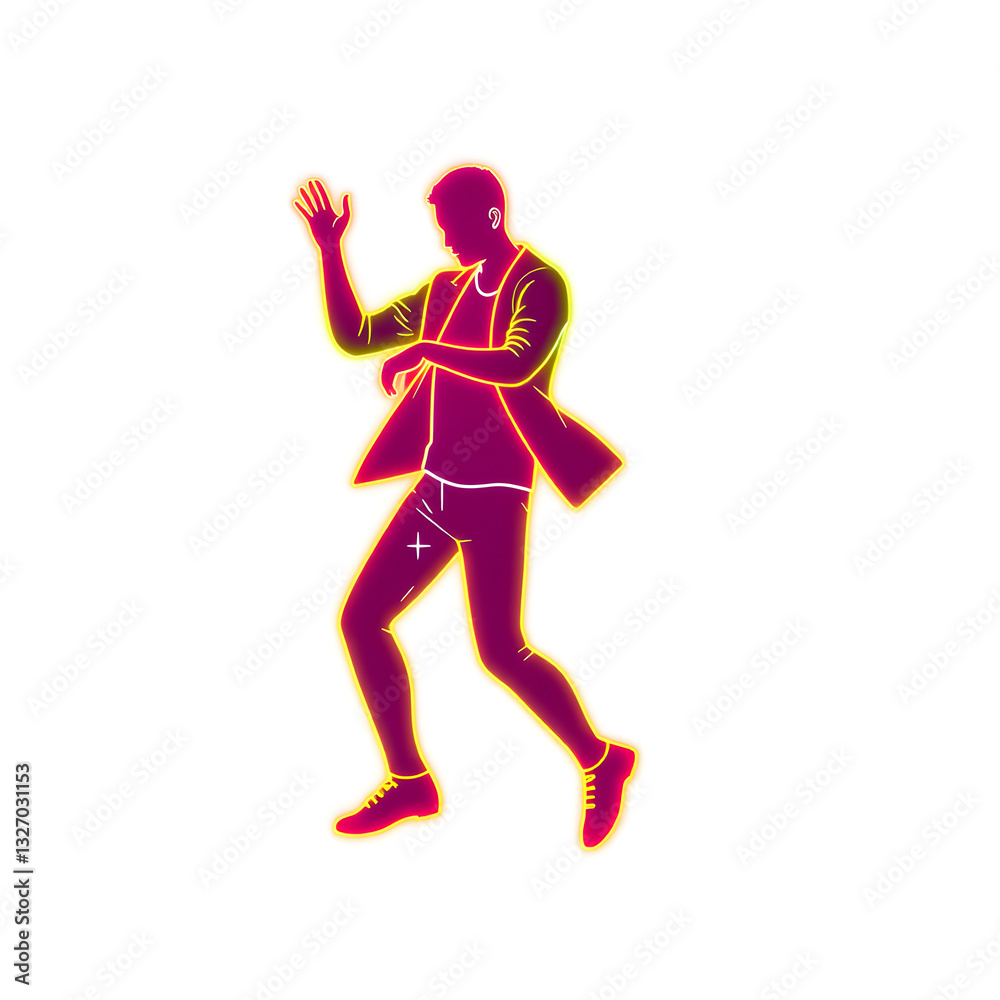 Person dancing holographic 3D icon. neon symbol vector illustration isolated on white background. Generative AI Person dancing holographic 3D icon. neon symbol vector illustration isolated on white background. Generative AI