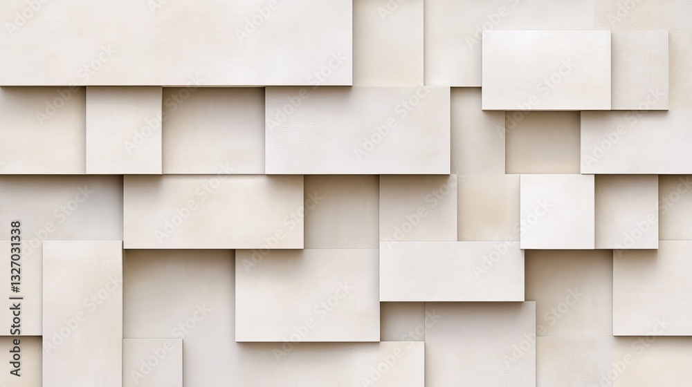 Abstract composition of overlapping geometric shapes in soft beige tones for modern design