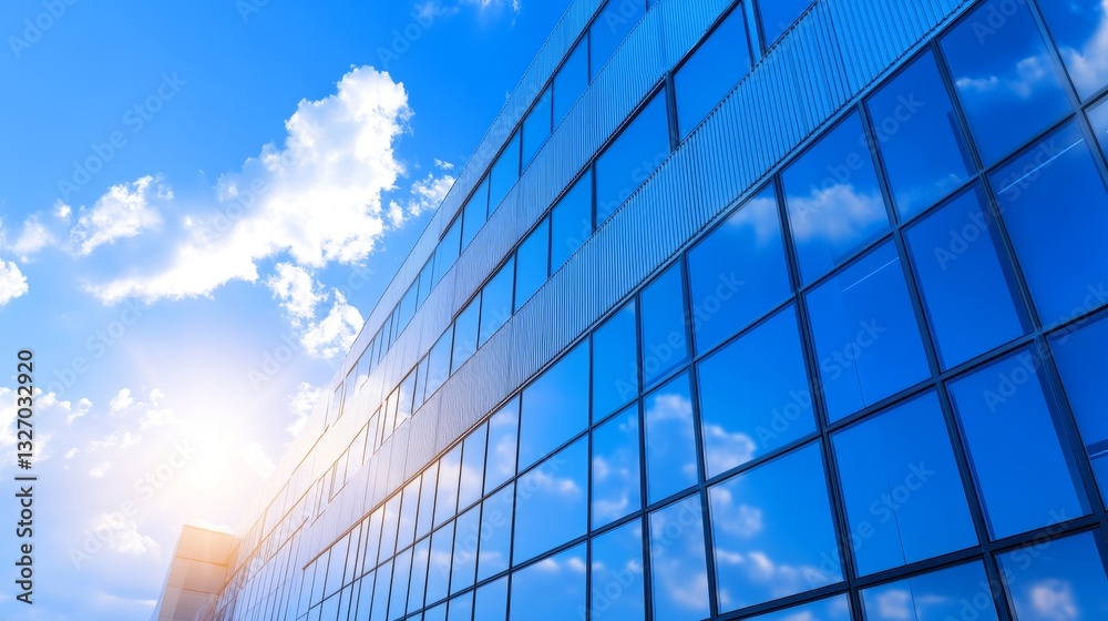 Modern office building reflecting the sky, showcasing sleek architecture and vibrant clouds Modern office building reflecting the sky, showcasing sleek architecture and vibrant clouds