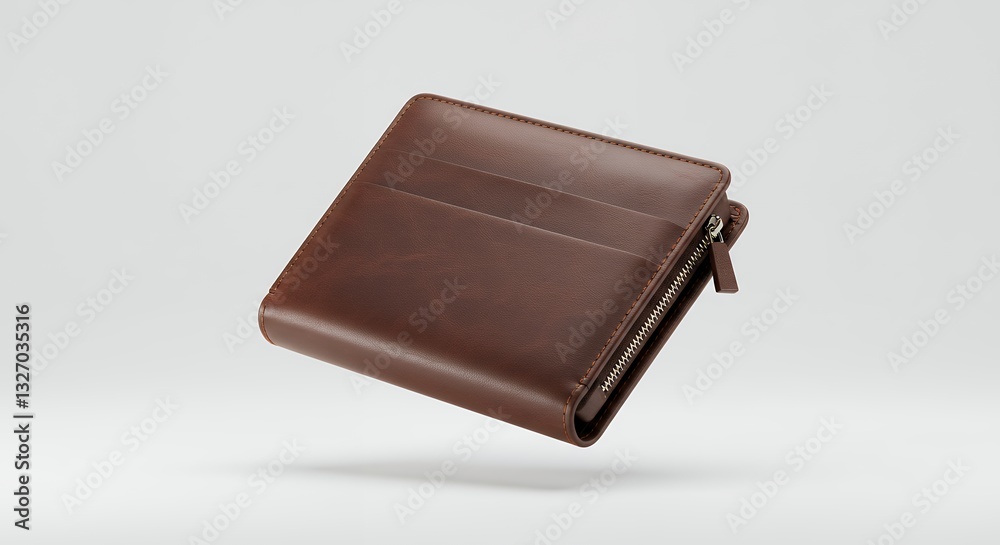 Brown Leather Wallet, Zip Closure, Classic Style, Elegant Design, Luxury Accessory, Premium Quality, Fashionable, Sophisticated, Practical, Wallet Mockup, Product Photography Brown Leather Wallet, Zip Closure, Classic Style, Elegant Design, Luxury Accessory, Premium Quality, Fashionable, Sophisticated, Practical, Wallet Mockup, Product Photography