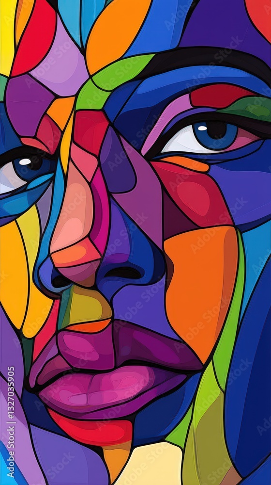 Abstract Colorful Face Art Vibrant Stained Glass Style Abstract Colorful Face Art Vibrant Stained Glass Style