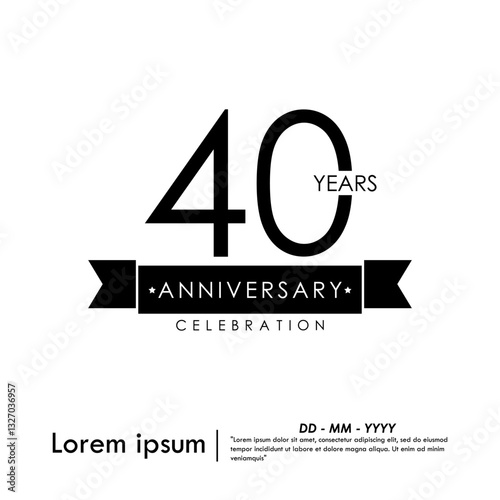 40th years anniversary celebration emblem. black anniversary logo isolated with ribbon on white background. vector illustration template design for web, flyers, poster, greeting card