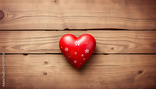 Red heart over vintage wooden texture background, love concept, valentine background, mindfulness theme. White tone