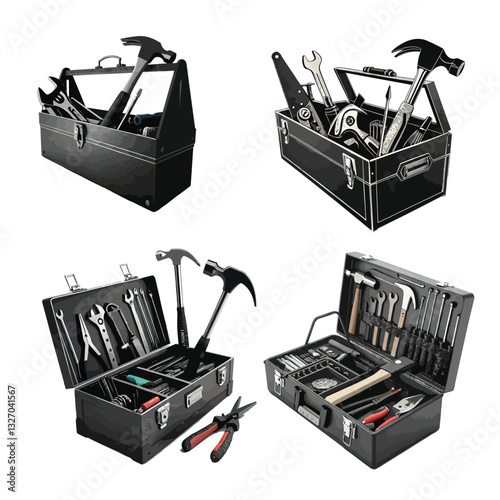 set of woodworking tools on a white background