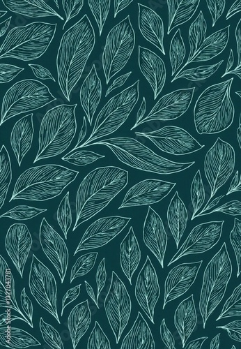 Teal Leaf and Branch Repeating Pattern