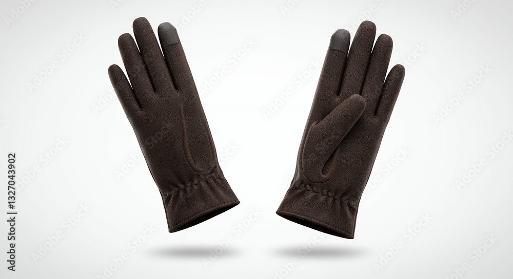 Obraz premium Elegant Brown Leather Gloves: A Pair of Soft, Warm Winter Accessories for Men and Women
