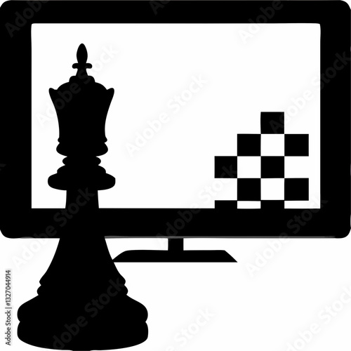 Chess king piece on computer screen