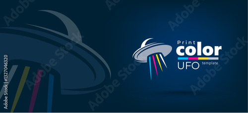 Logo UFO. CMYK printing theme. Template design vector. Black background