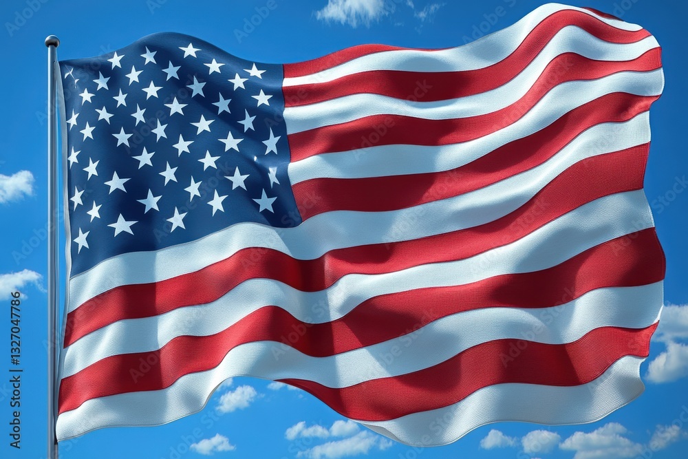 Obraz premium US flag waving against a clear blue sky showcasing patriotism and national pride