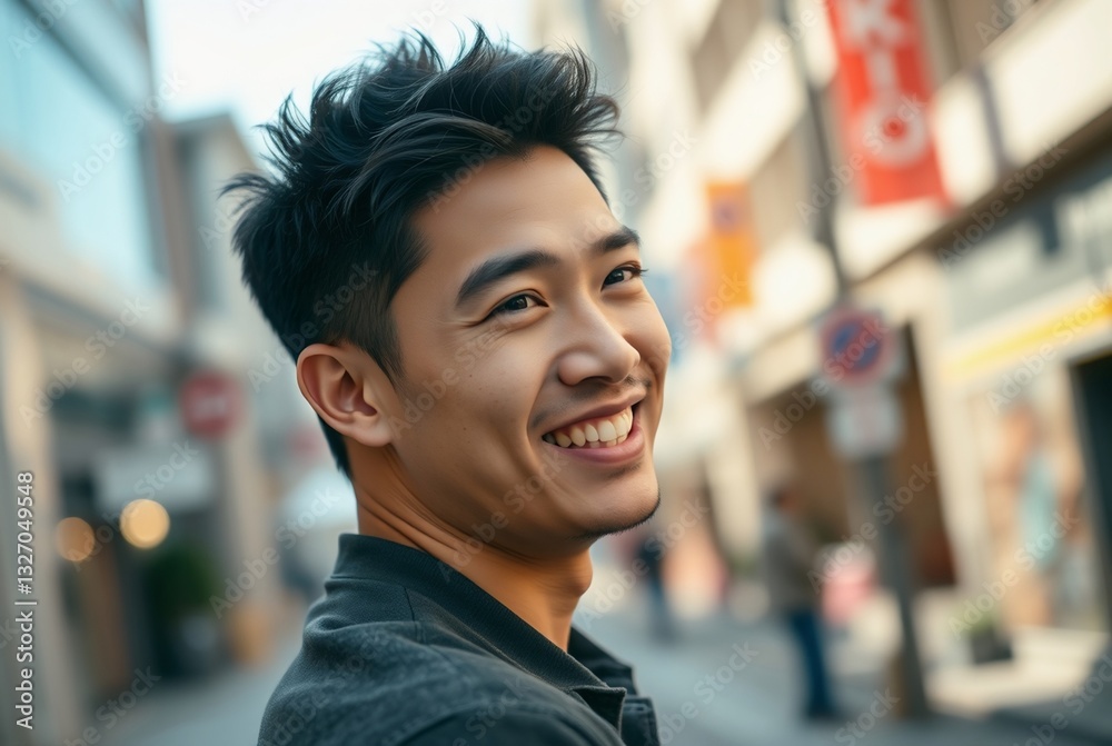 Smiling Young Man Portrait in Urban Setting with a Modern Vibe Smiling Young Man Portrait in Urban Setting with a Modern Vibe