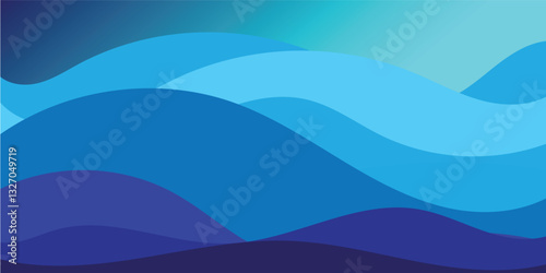 This vibrant abstract image features layered, flowing blue waves in various shades, creating a tranquil and dynamic visual effect.
