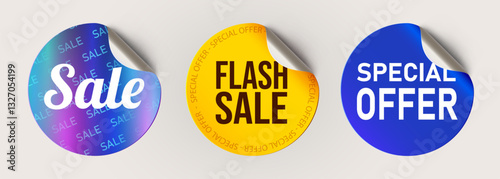 Tag Icon Set. Sale, Special Offer, Flash sale. Shopping labels. Curled stickers on White Background. Vector illustration