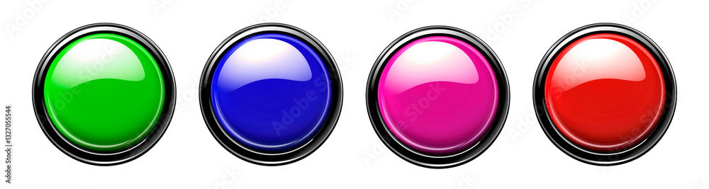 Colorful glossy buttons featuring a modern design with a shiny black frame Colorful glossy buttons featuring a modern design with a shiny black frame