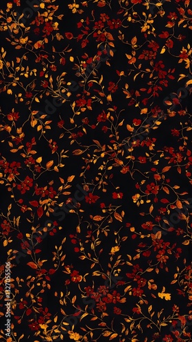 Wallpaper Mural Elegant Red and Gold Floral Pattern Seamless Textile Design Torontodigital.ca