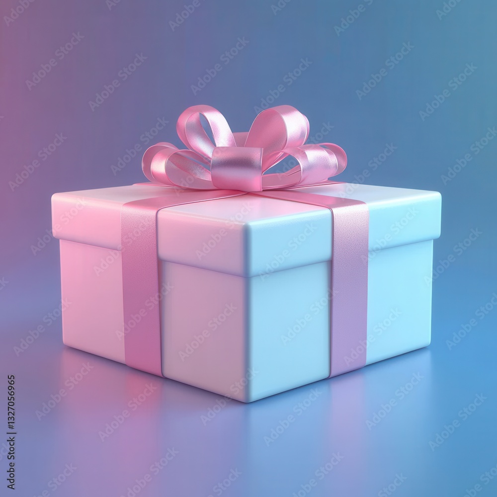 Naklejka premium Elegant gift box with pink ribbon on a gradient background creating a soft and celebratory mood perfect for birthday surprise or special occasion