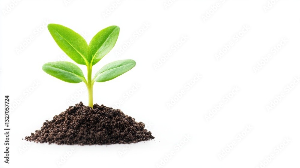 Naklejka premium Fresh green seedling emerging from rich soil
