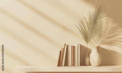 Beige Shelf Decor with Sunlight   Books