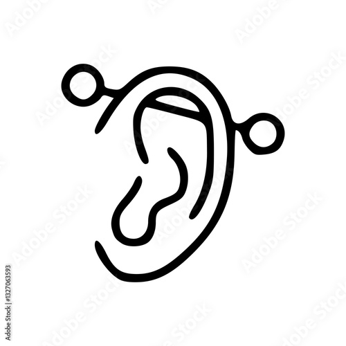 ear with ear piercing outline vector illustration