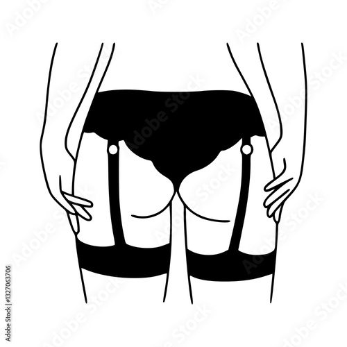 lingerie with stockings outline vector illustration