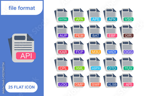 File Format, File extension, document type, doucment extension Flat Icon Set, Collection of 25 File Format, File extension, document type, doucment extension Flat Icon Set – 25 PDF, DOC, and Media