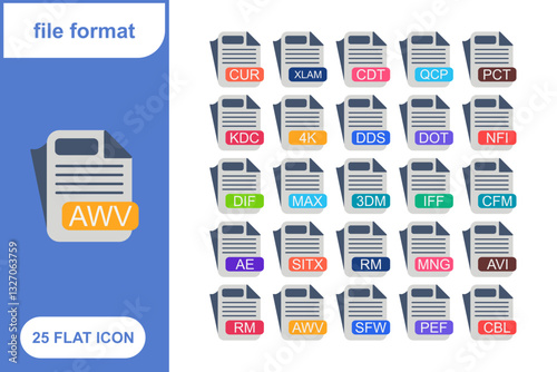 File Format, File extension, document type, doucment extension Flat Icon Set, Collection of 25 File Format, File extension, document type, doucment extension Flat Icon Set – 25 PDF, DOC, and Media