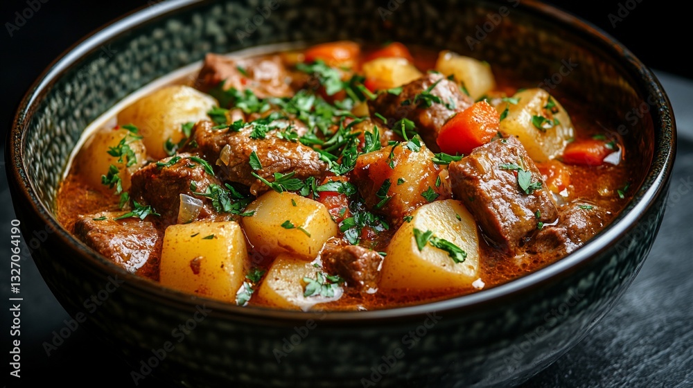 Hearty Stew in Bowl, Close-up Hearty Stew in Bowl, Close-up
