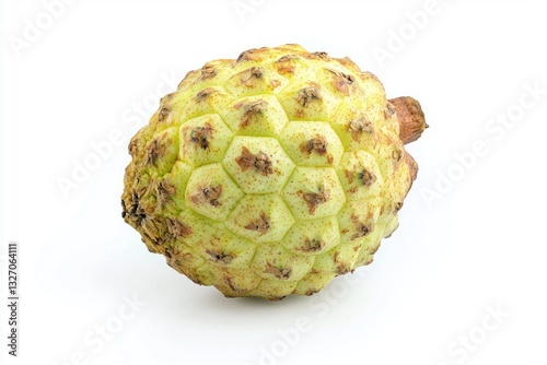 Ripe noni fruit in isolated white background showcasing intricate skin texture and vibrant yellowish green hue