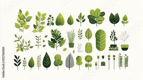 Vibrant green leaf illustrations nature digital art minimalist design aesthetic view botanical concept for eco-friendly themes