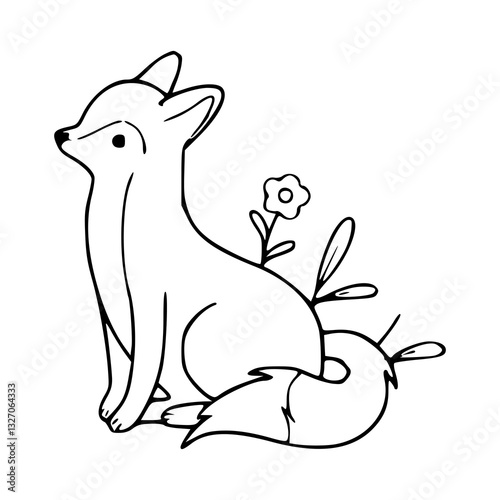 cute fox with flower tail vector