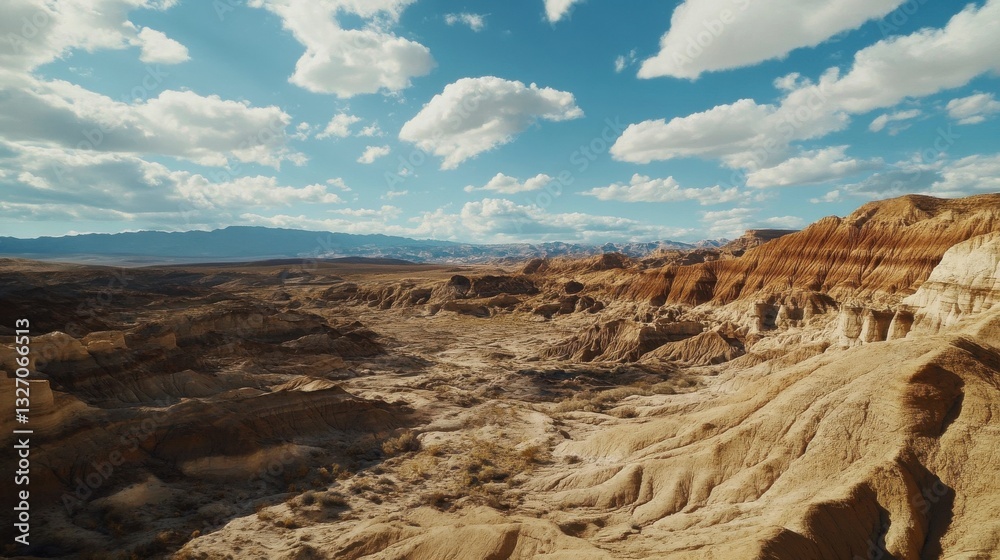 Naklejka premium Expansive Desert Landscape Under Sunny Sky