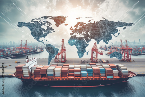 Mapa del mundo con detalles de contenedores de carta y puertos de mercancias